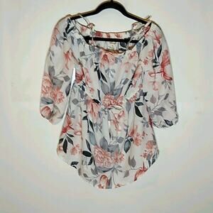 Mint of Blush Women's Floral Watercolor Blouse Cinched waist Small Simple  Boho